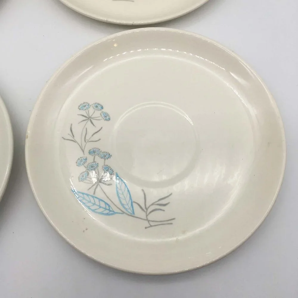 Royal Stetson Royal Maytime set of 4 Saucers,‎ no cups, Blue Floral, Mid Century